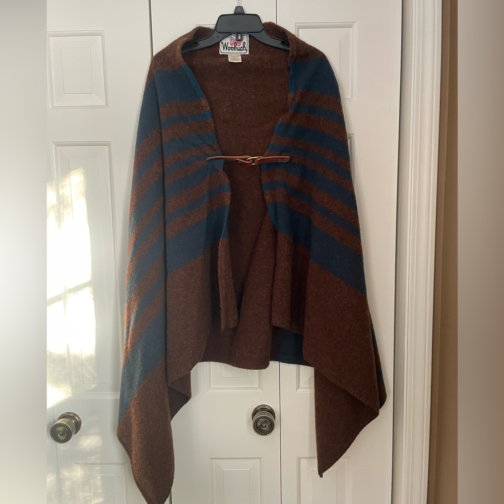 Woolrich Brown and Blue Striped Poncho